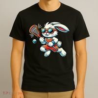 Easter Bunny Playing Lacrosse Cute Lacrosse Players T-Shirt thumb 3