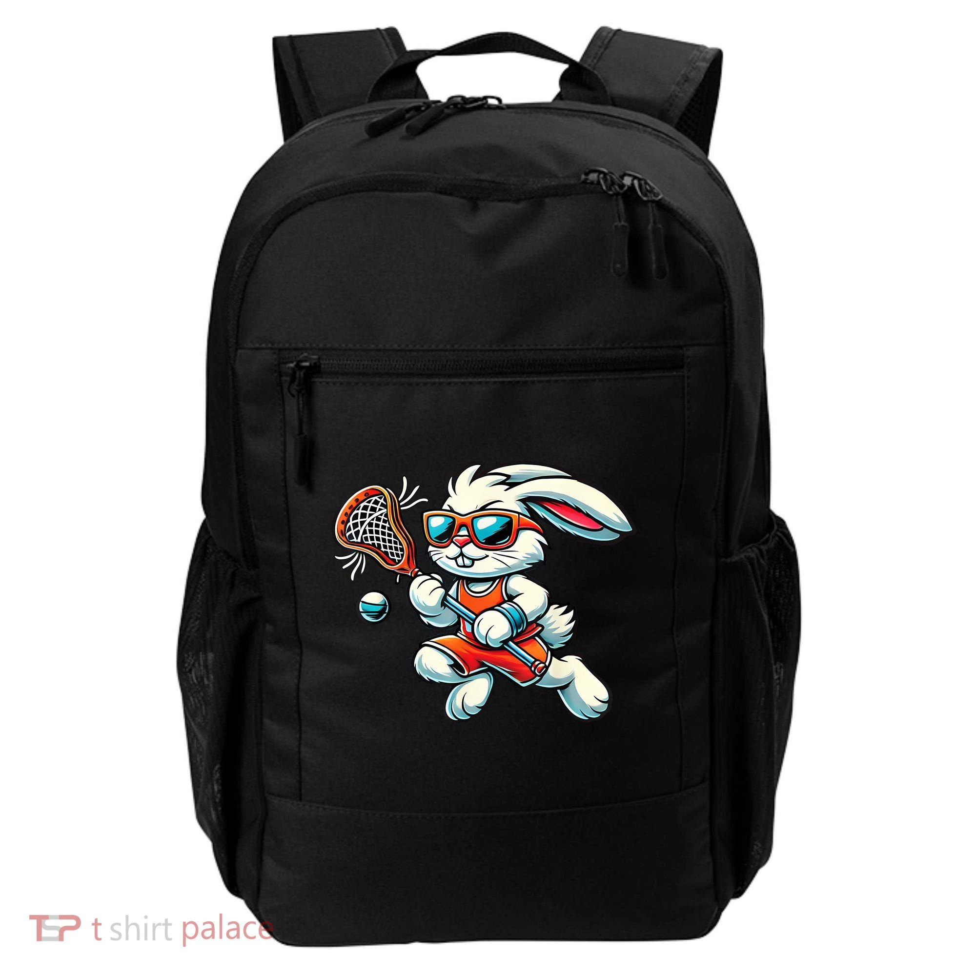 Easter Bunny Playing Lacrosse Cute Lacrosse Players Backpack