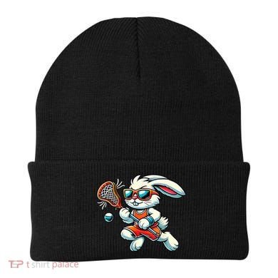 Easter Bunny Playing Lacrosse Cute Lacrosse Players Beanie