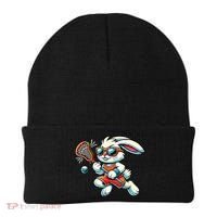 Easter Bunny Playing Lacrosse Cute Lacrosse Players Beanie thumb 0