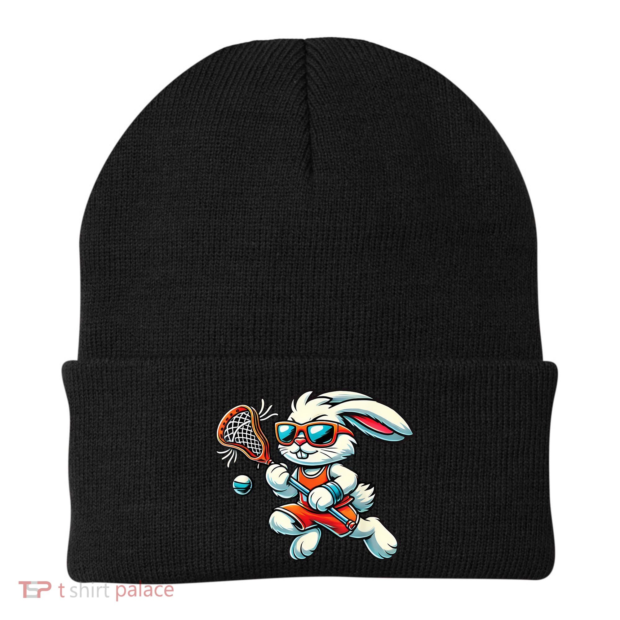 Easter Bunny Playing Lacrosse Cute Lacrosse Players Beanie