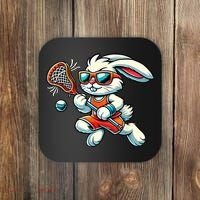 Easter Bunny Playing Lacrosse Cute Lacrosse Players Coaster thumb 0