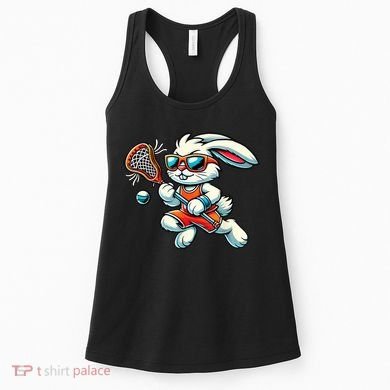 Easter Bunny Playing Lacrosse Cute Lacrosse Players Women's Tank Top