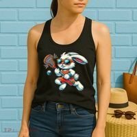 Easter Bunny Playing Lacrosse Cute Lacrosse Players Women's Tank Top thumb 2