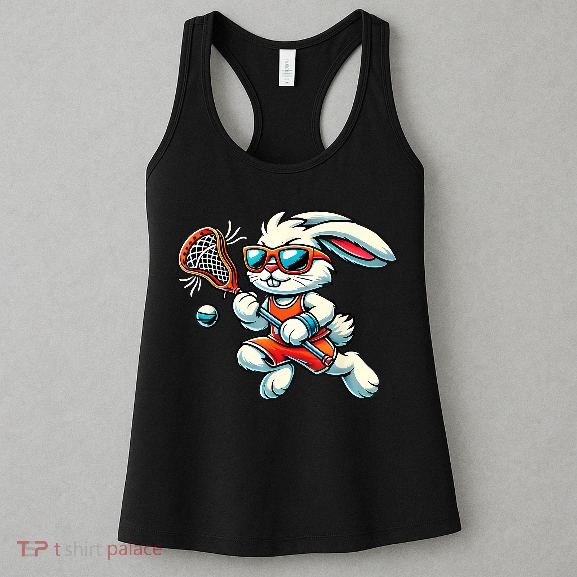 Easter Bunny Playing Lacrosse Cute Lacrosse Players Women's Tank Top