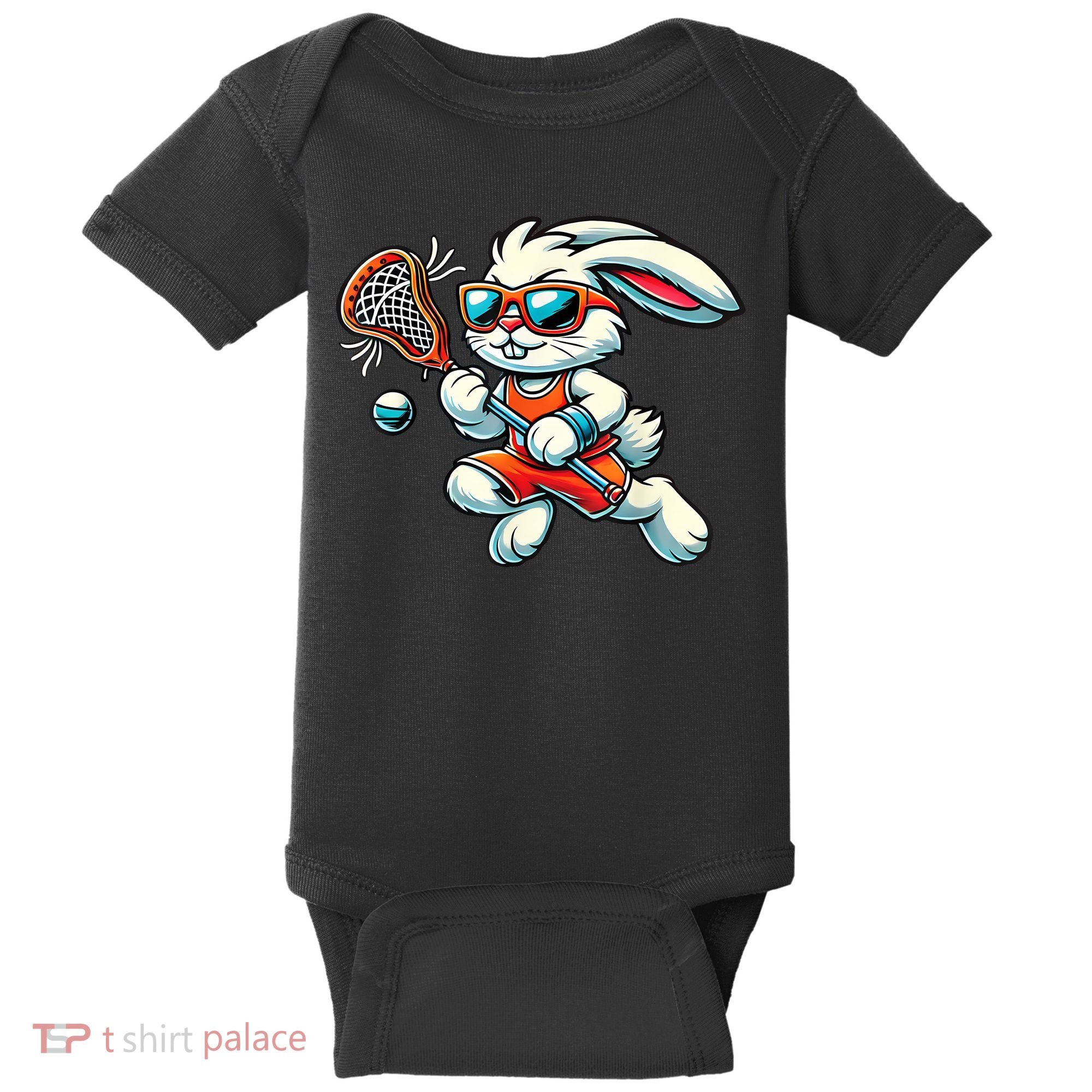 Easter Bunny Playing Lacrosse Cute Lacrosse Players Baby Bodysuit