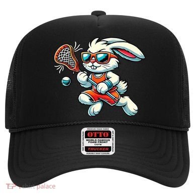 Easter Bunny Playing Lacrosse Cute Lacrosse Players Hat