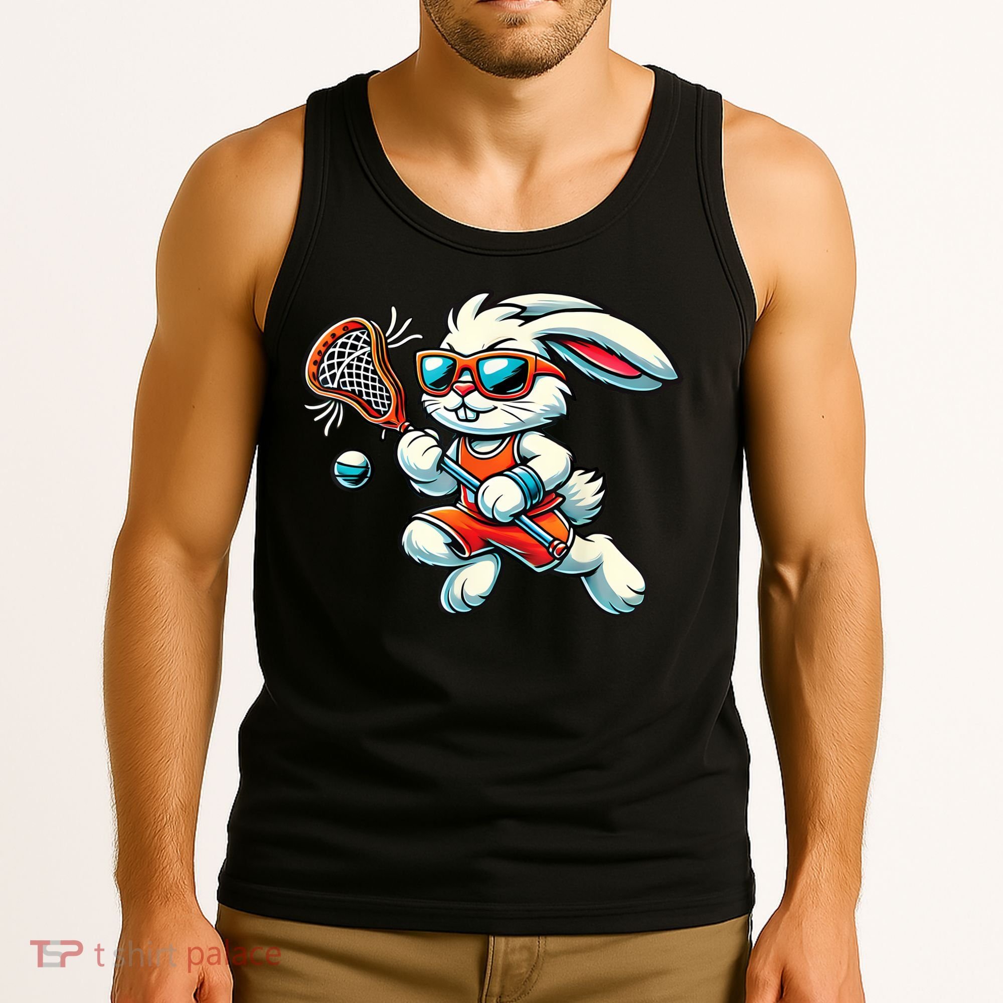 Easter Bunny Playing Lacrosse Cute Lacrosse Players Tank Top