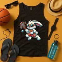 Easter Bunny Playing Lacrosse Cute Lacrosse Players Tank Top thumb 4