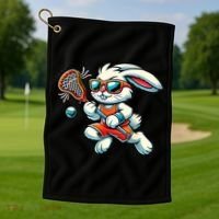 Easter Bunny Playing Lacrosse Cute Lacrosse Players Golf Towel thumb 1