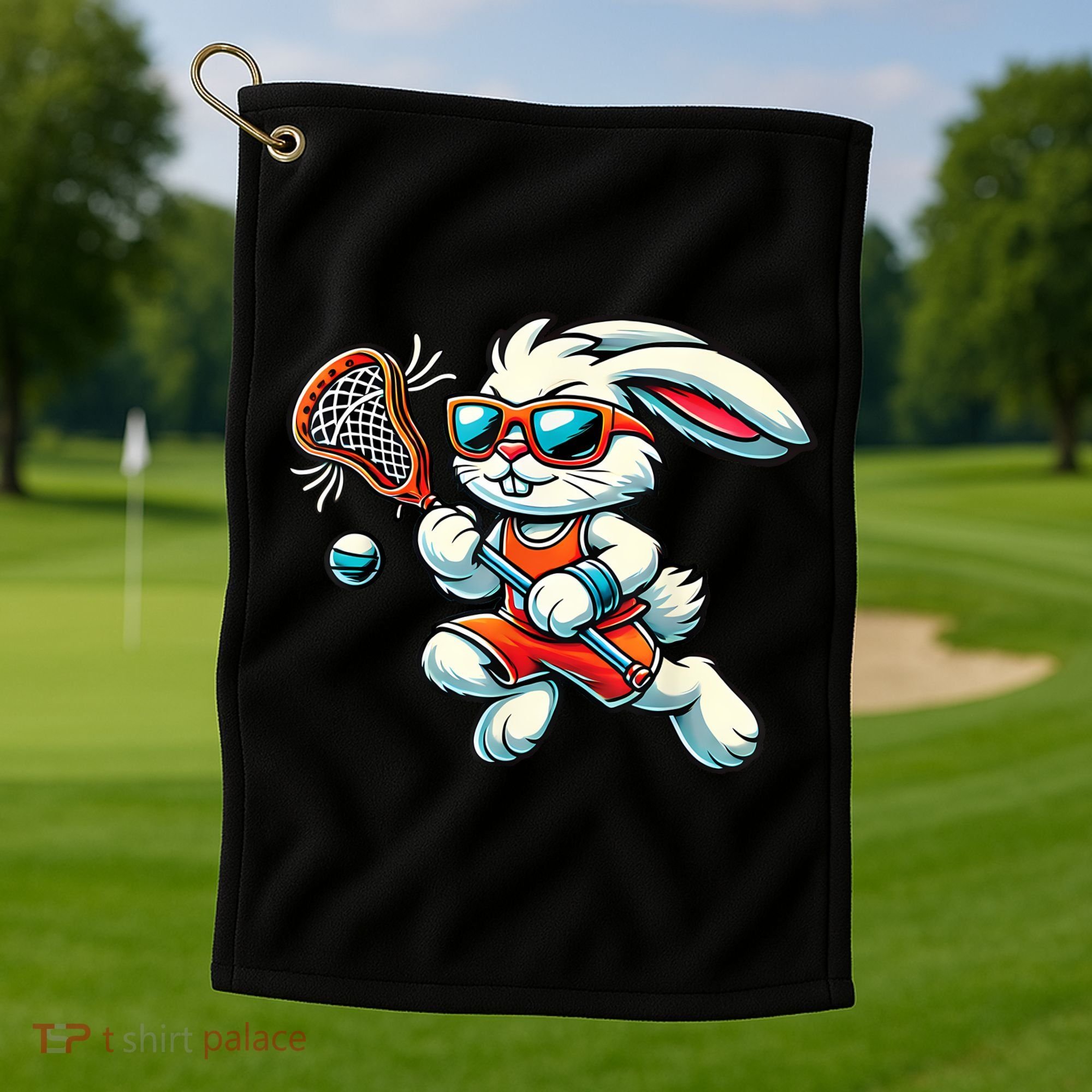 Easter Bunny Playing Lacrosse Cute Lacrosse Players Golf Towel