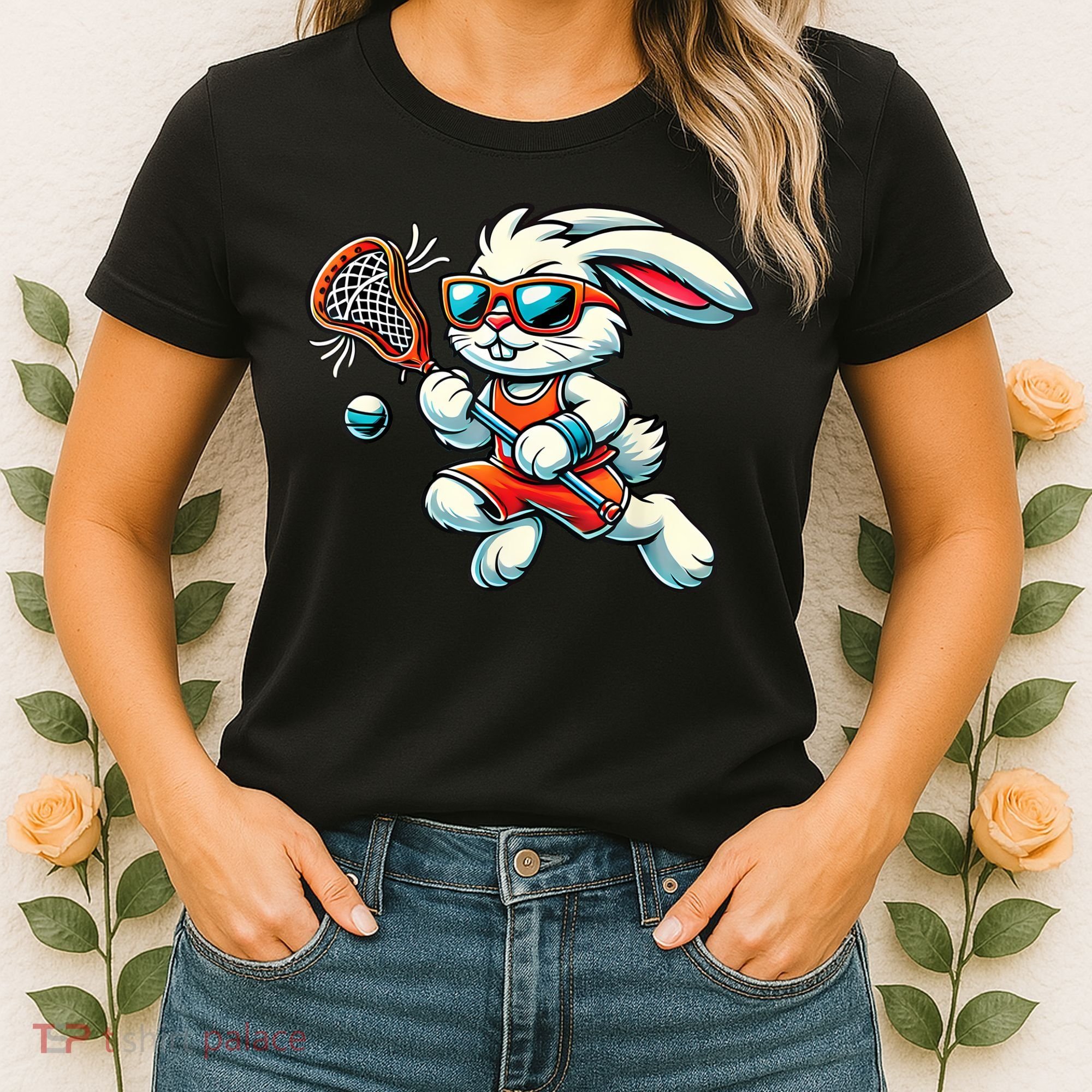 Easter Bunny Playing Lacrosse Cute Lacrosse Players Women's T-Shirt