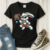 Easter Bunny Playing Lacrosse Cute Lacrosse Players Women's T-Shirt thumb 3