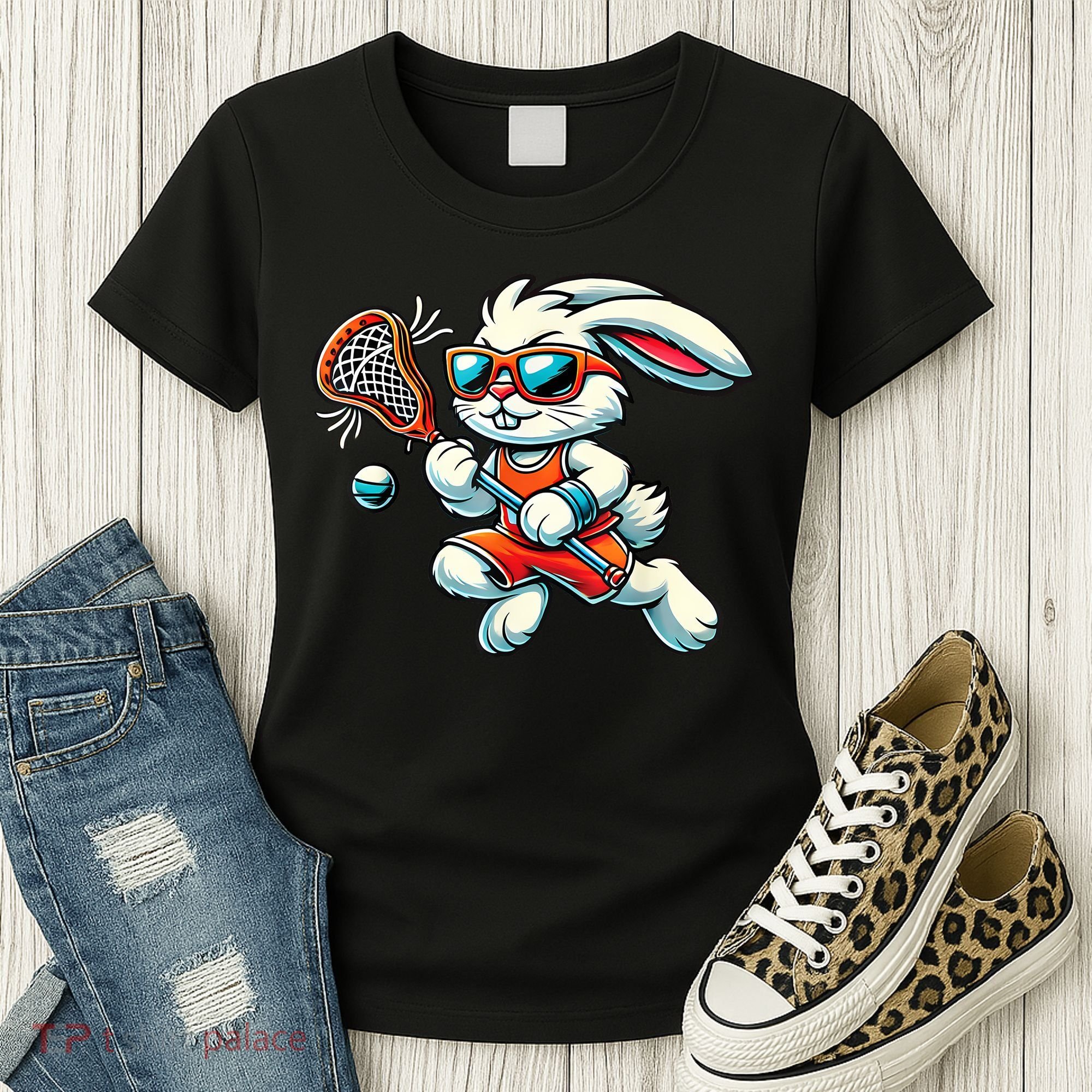 Easter Bunny Playing Lacrosse Cute Lacrosse Players Women's T-Shirt