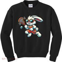 Easter Bunny Playing Lacrosse Cute Lacrosse Players Kids Sweatshirt thumb 0