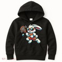 Easter Bunny Playing Lacrosse Cute Lacrosse Players Kids Hoodie thumb 0