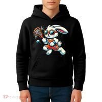 Easter Bunny Playing Lacrosse Cute Lacrosse Players Kids Hoodie thumb 4