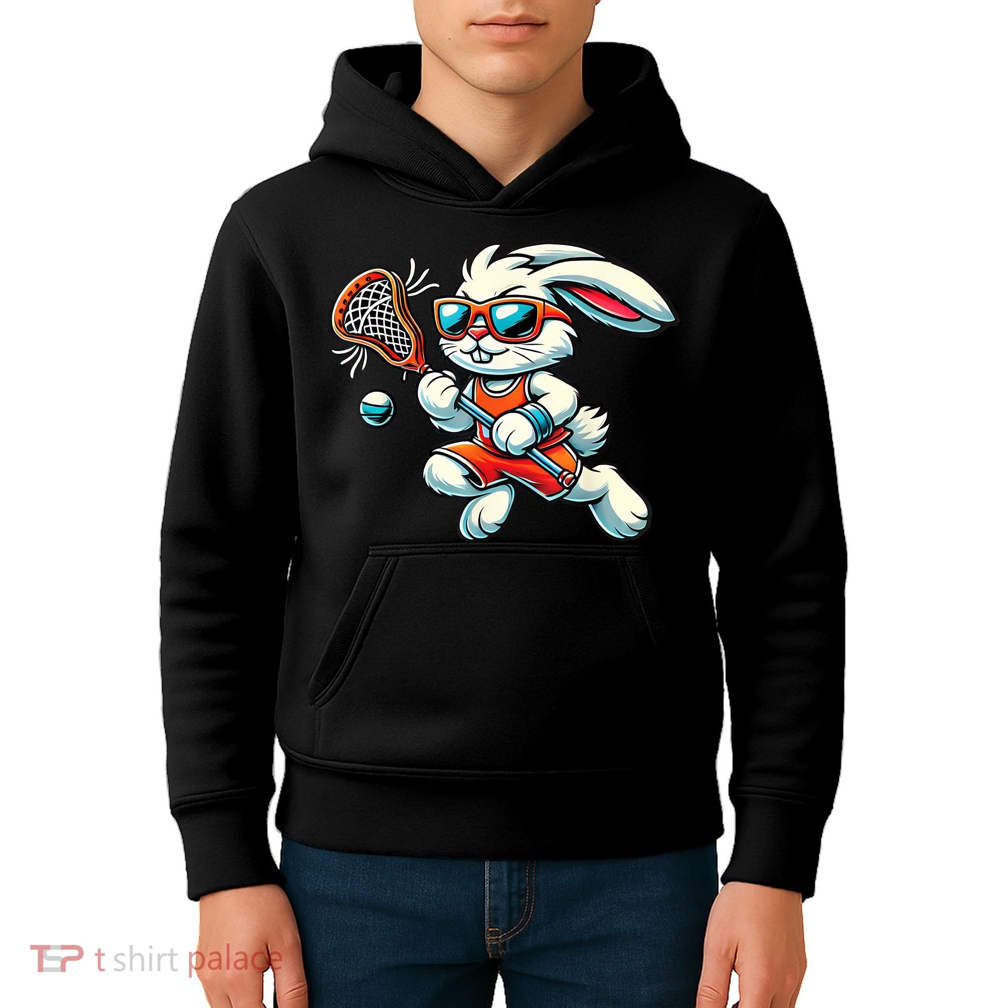 Easter Bunny Playing Lacrosse Cute Lacrosse Players Kids Hoodie