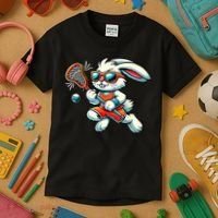 Easter Bunny Playing Lacrosse Cute Lacrosse Players Kids T-Shirt thumb 3
