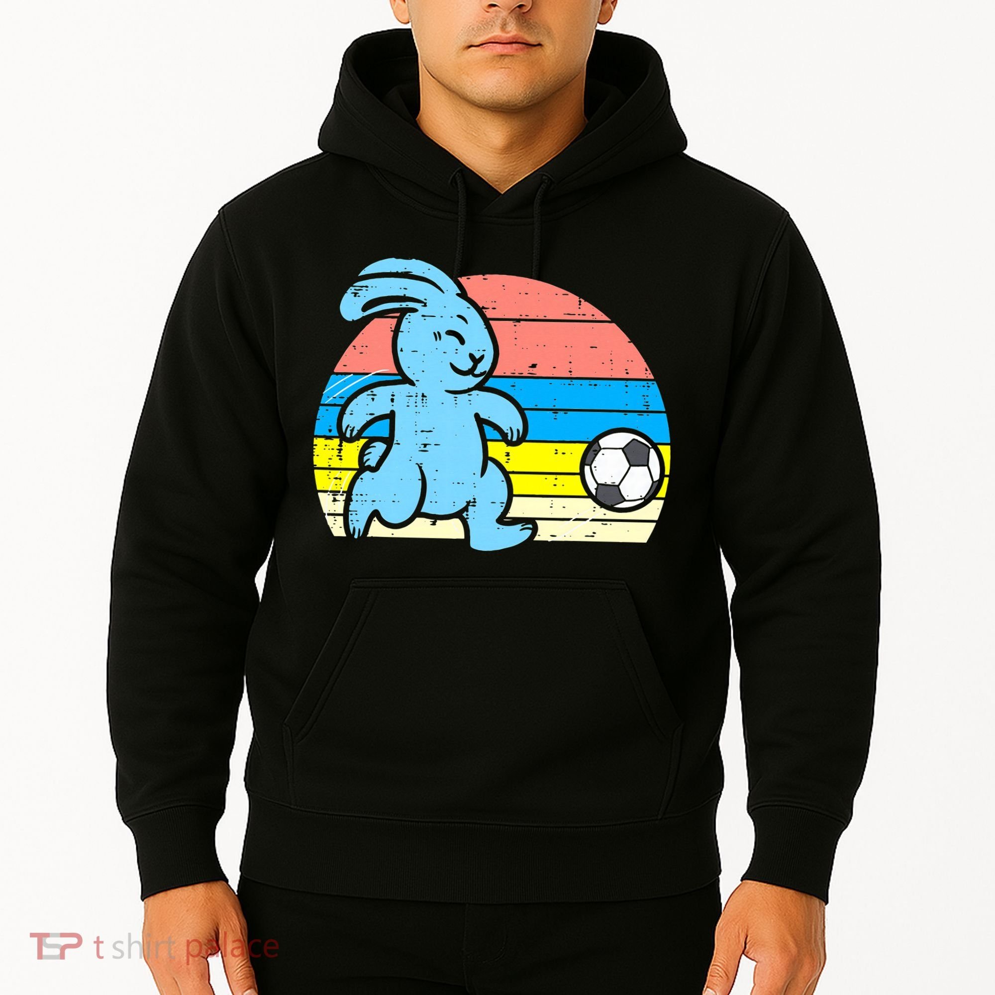 Easter Bunny Playing Soccer Retro Football Hoodie