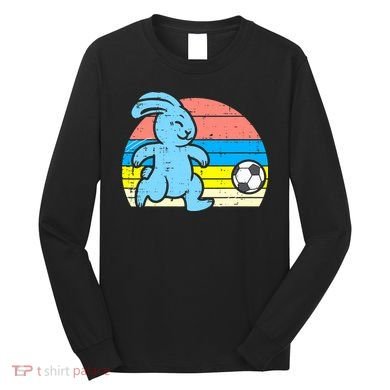 Easter Bunny Playing Soccer Retro Football Long Sleeve Shirt