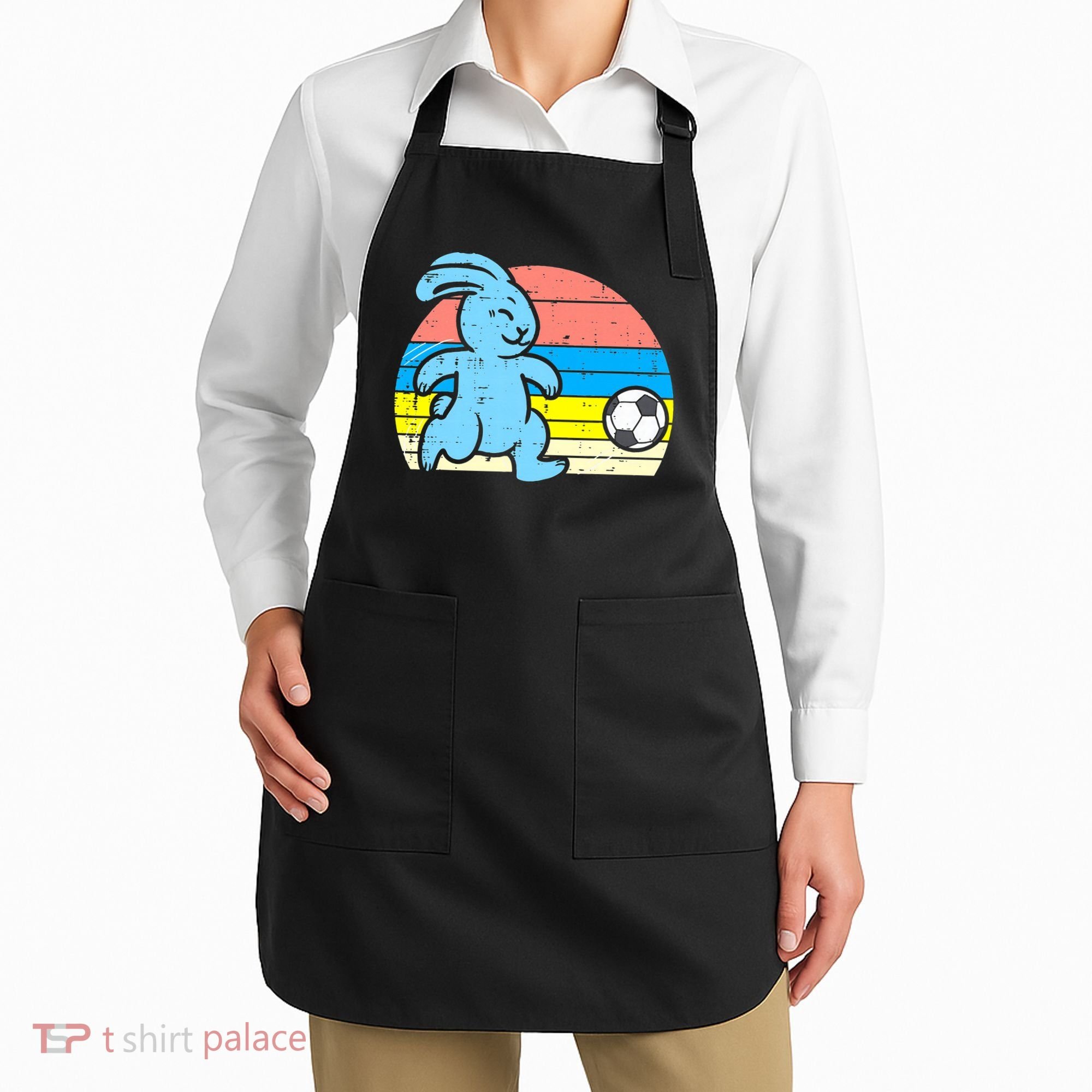 Easter Bunny Playing Soccer Retro Football Apron