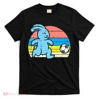 Easter Bunny Playing Soccer Retro Football T-Shirt thumb 0