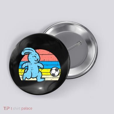 Easter Bunny Playing Soccer Retro Football Button