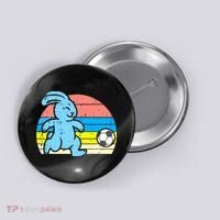 Easter Bunny Playing Soccer Retro Football Button thumb 0
