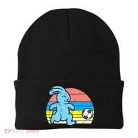 Easter Bunny Playing Soccer Retro Football Beanie thumb 0