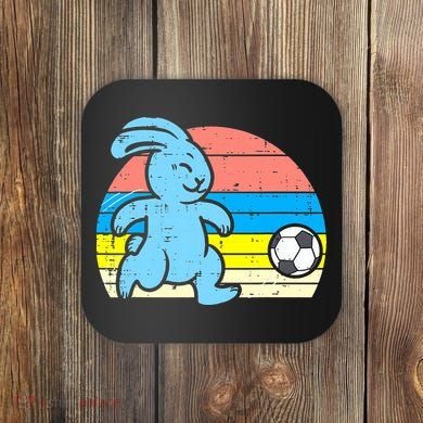 Easter Bunny Playing Soccer Retro Football Coaster