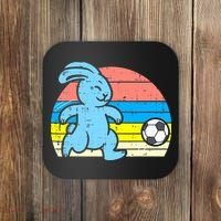 Easter Bunny Playing Soccer Retro Football Coaster thumb 0
