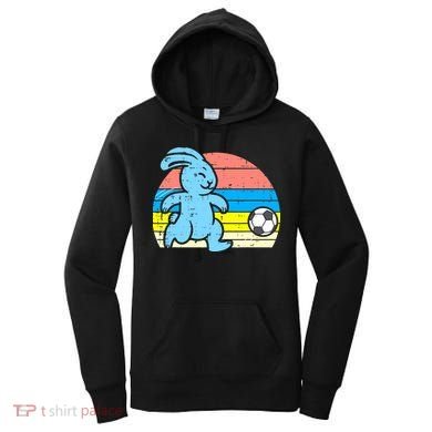 Easter Bunny Playing Soccer Retro Football Women's Hoodie