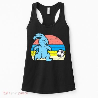 Easter Bunny Playing Soccer Retro Football Women's Tank Top