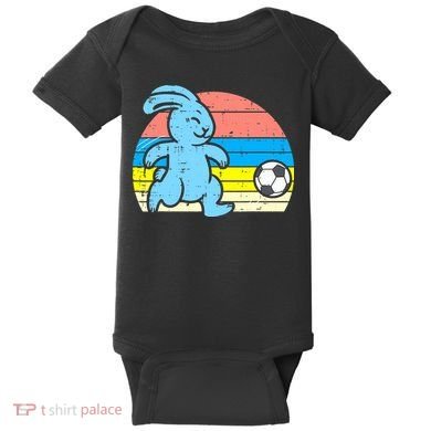Easter Bunny Playing Soccer Retro Football Baby Bodysuit