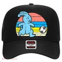 Easter Bunny Playing Soccer Retro Football Hat thumb 0