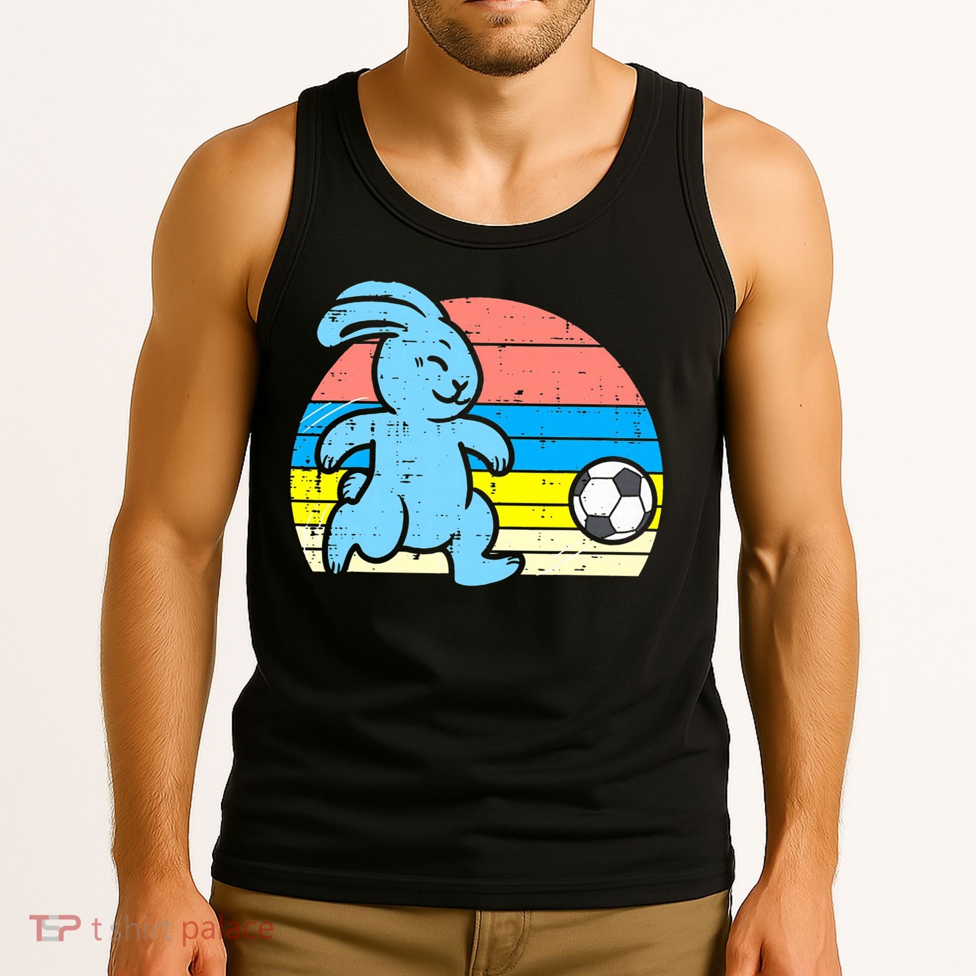 Easter Bunny Playing Soccer Retro Football Tank Top
