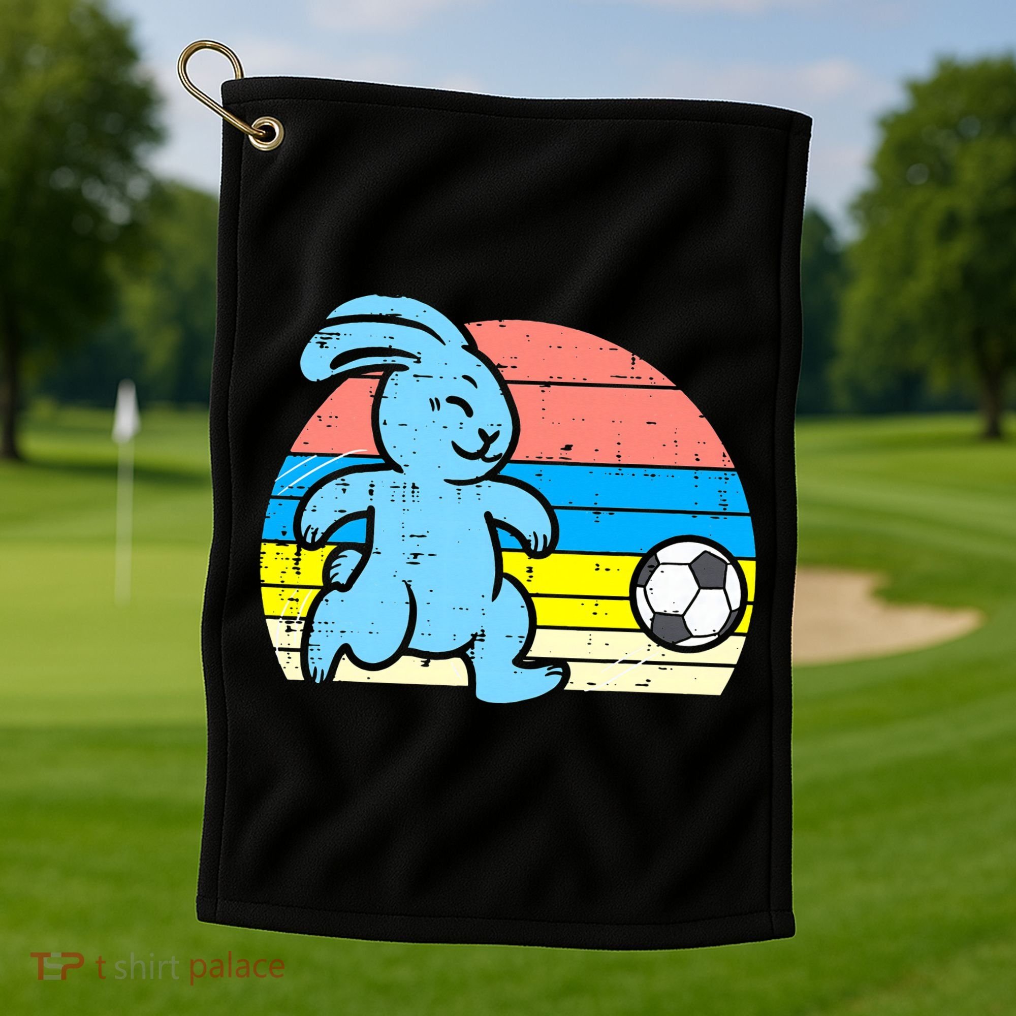 Easter Bunny Playing Soccer Retro Football Golf Towel