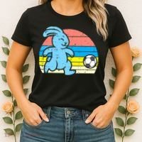 Easter Bunny Playing Soccer Retro Football Women's T-Shirt thumb 2