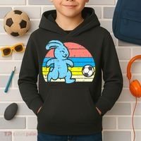 Easter Bunny Playing Soccer Retro Football Kids Hoodie thumb 2