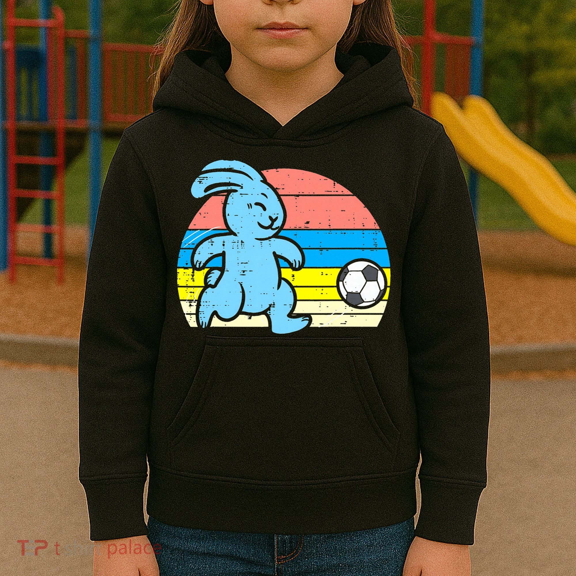 Easter Bunny Playing Soccer Retro Football Kids Hoodie