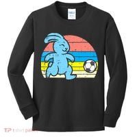 Easter Bunny Playing Soccer Retro Football Kids Long Sleeve Shirt thumb 0
