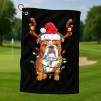 English Bulldog Reindeer Funny Christmas Essential Golf Towel thumb 1