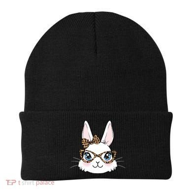 Easter Bunny Rabbit With Leopard Glasses Gift Beanie