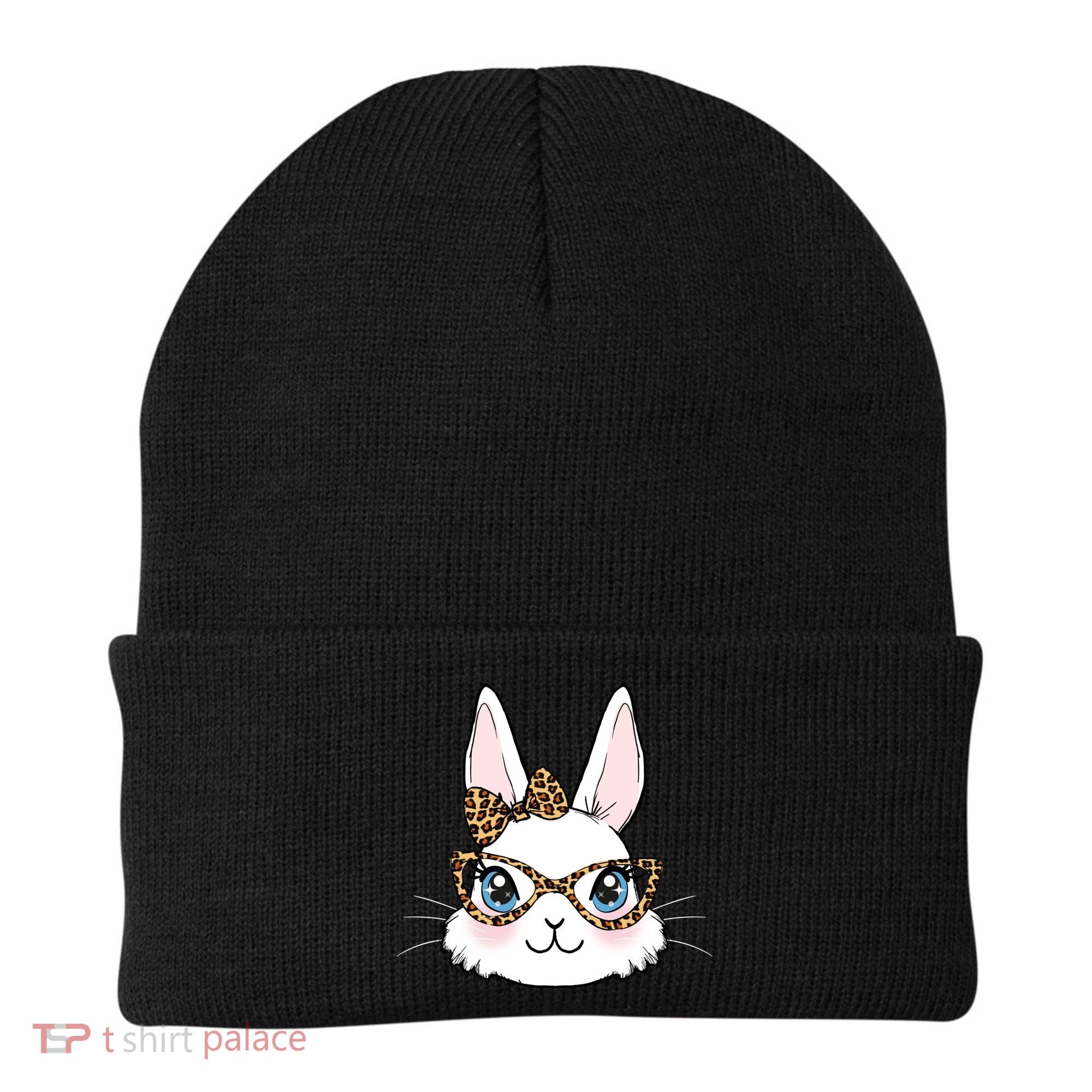 Easter Bunny Rabbit With Leopard Glasses Gift Beanie
