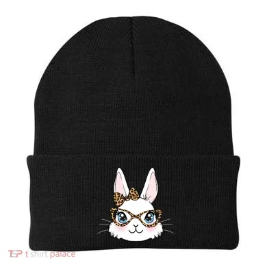 Easter Bunny Rabbit With Leopard Glasses Gift Beanie