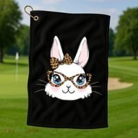 Easter Bunny Rabbit With Leopard Glasses Gift Golf Towel thumb 1