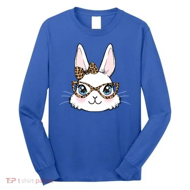 Easter Bunny Rabbit With Leopard Glasses Gift Long Sleeve Shirt