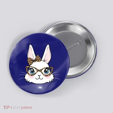 Easter Bunny Rabbit With Leopard Glasses Gift Button