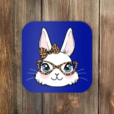 Easter Bunny Rabbit With Leopard Glasses Gift Coaster